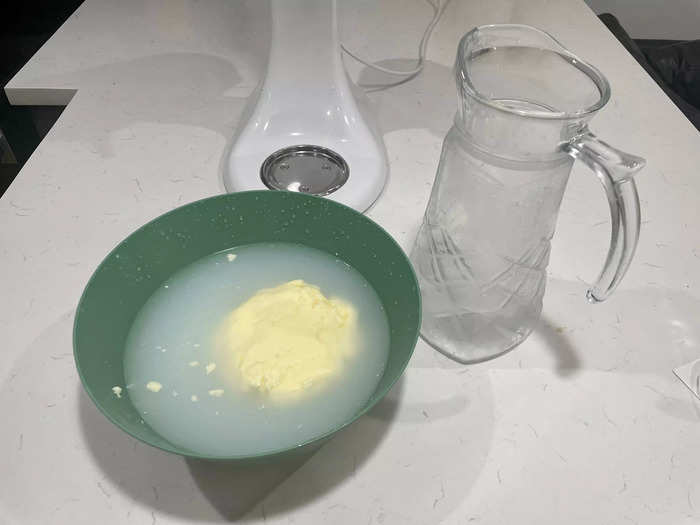 Rinse the butter with ice water to remove excess buttermilk.