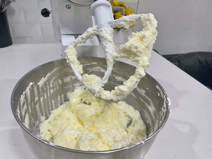 A few more minutes of whipping allowed the solid butter to separate from the buttermilk.