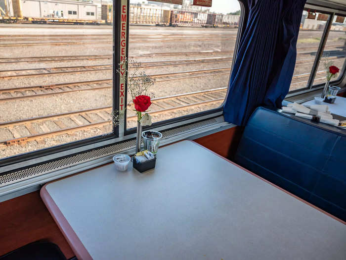 Even though most of the tables in the dining car were empty at lunch, I sat with three other travelers.