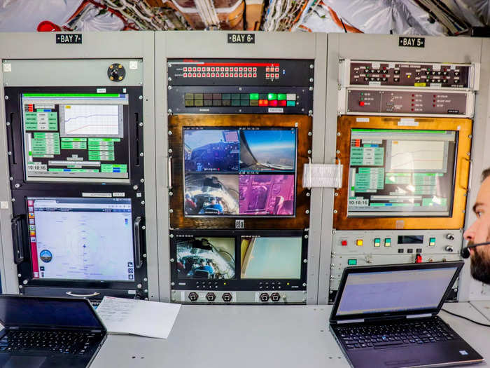 There are also tanks onboard so engineers can send water right into the core of the test engine to simulate flying through rain storms or other bad weather.