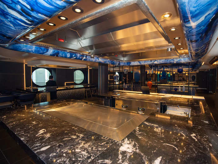 There are several on board and specialty restaurants scattered throughout the ship for travelers to dine on sushi, Mediterranean food, and even teppanyaki at sea.