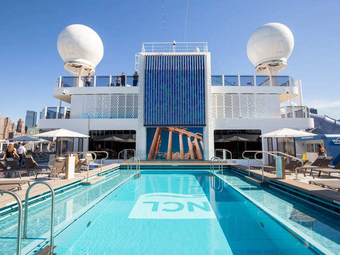 Most cruise ships have at least one pool and hot tub.