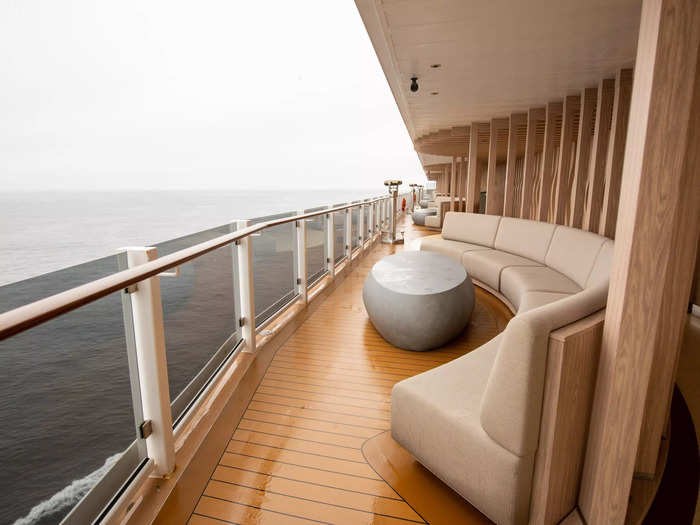 Above this on deck 8, the outdoor walking path and lounges are the star of the show.