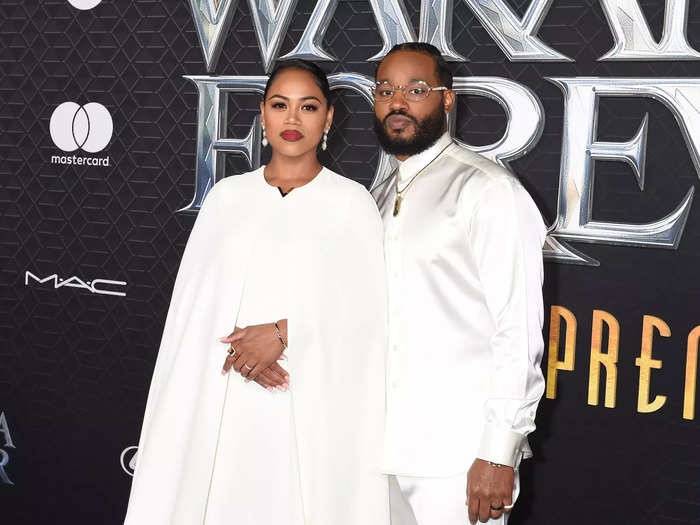Director Ryan Coogler attended the red carpet dressed in all white with his wife Zinzi Evans.