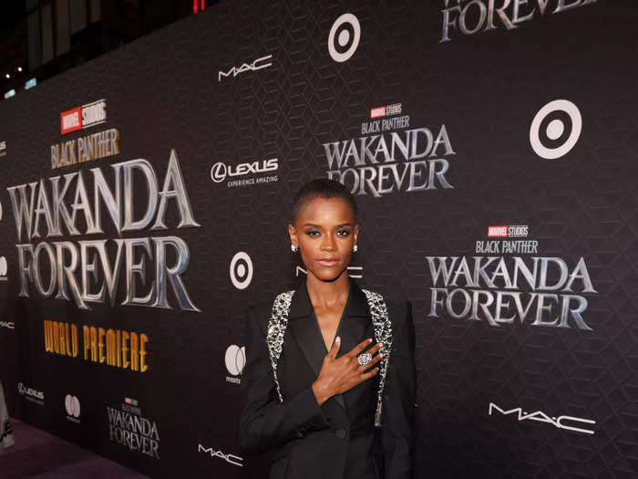 Letitia Wright paid tribute to Chadwick Boseman with her outfit on the red carpet.