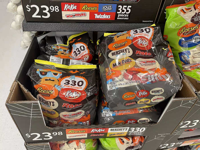 The largest variety pack of candy at Walmart cost $23.98.