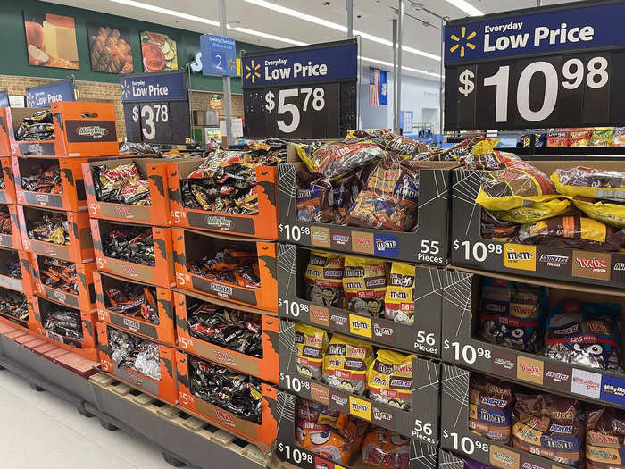 When I walked into Walmart, I was immediately greeted by a large selection of different candy options.