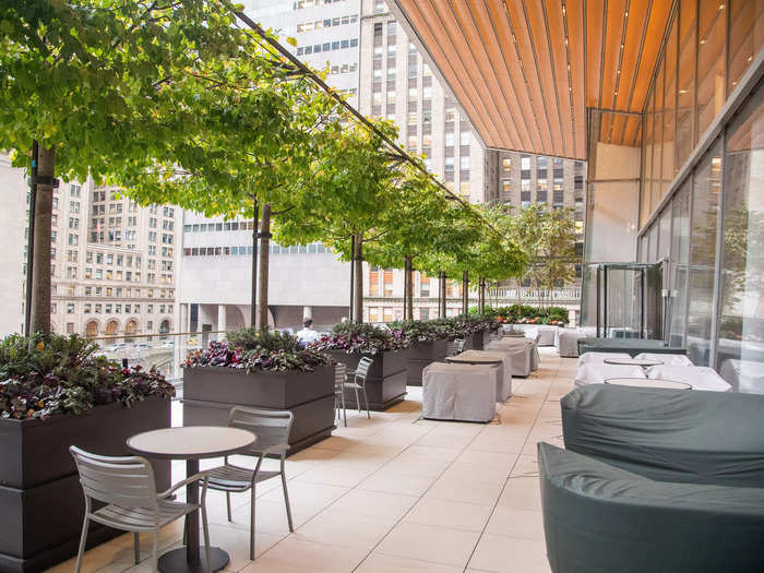 Employees can take their food outside to a landscaped patio overlooking Grand Central.