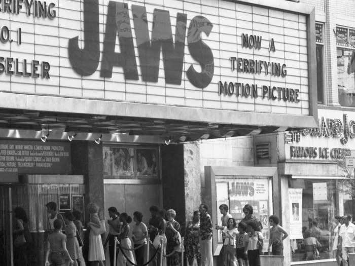 "Jaws", released in 1975, was the highest grossing film of all time until "Star Wars" in 1977.