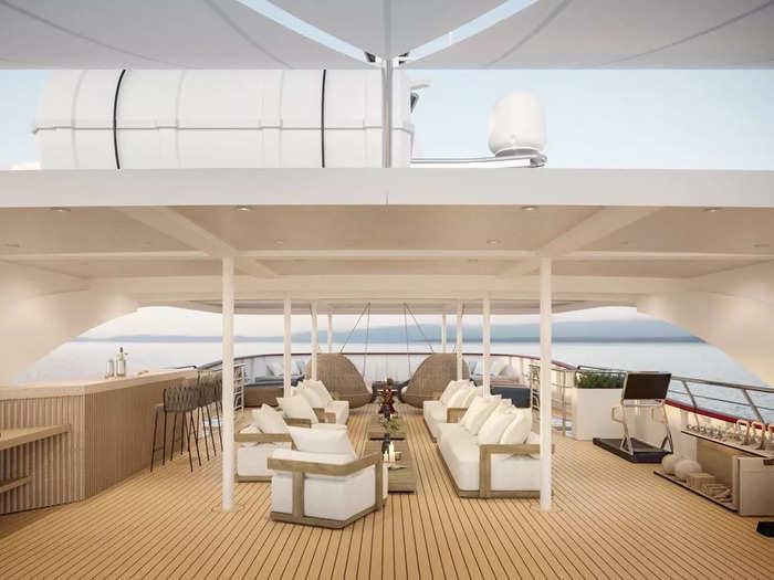 After the refit the sun deck will feature a hot tub as well as a fireplace, barbecue, and an outdoor gym.