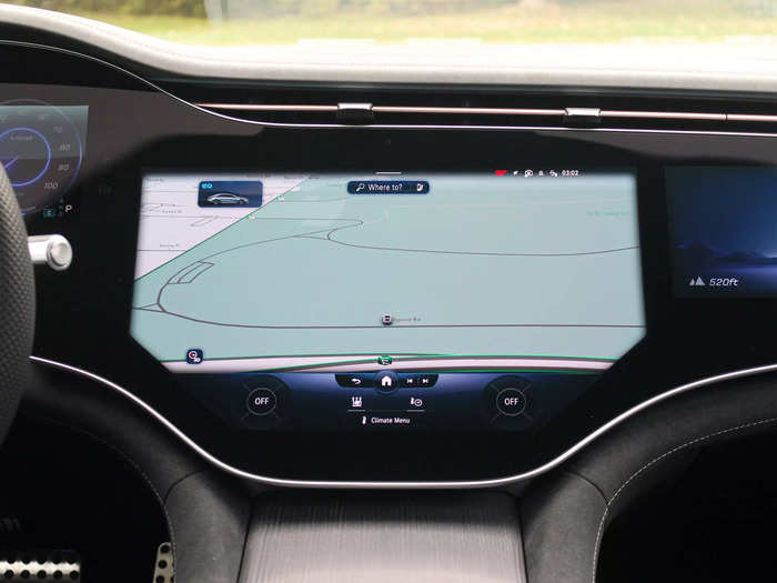 The center screen lets you navigate to a destination, find charging stations, and play around with tons of vehicle settings. It