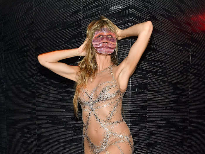 During the actual party, Heidi Klum changed into a barely-there bodysuit.