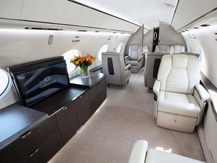 The G700 has the largest cabin among business jets, measuring 56 feet and 11 inches in length, which allows it to have five living areas, according to Gulfstream.