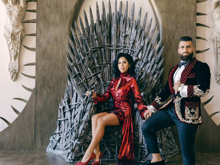 The Rivanis commissioned a $50,000 replica of the spiky iron throne from HBO