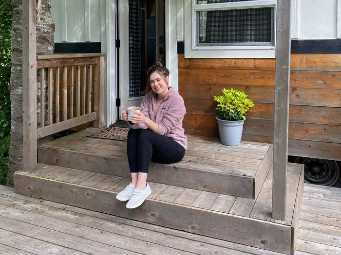 The next morning, we had a leisurely start with coffee out on the big wooden front porch. We thought there were other guests at the neighboring tiny houses, but we didn