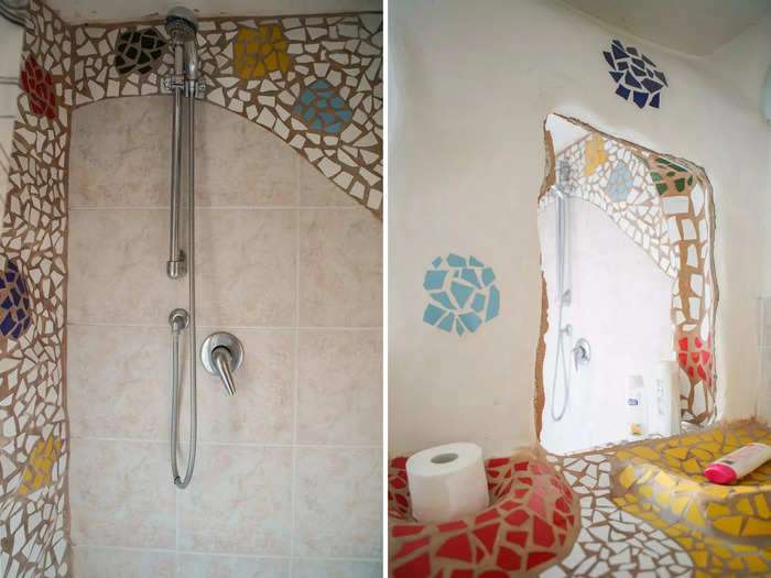 The same tiling from outside and the living area continued into the shower, which I thought was snug but beautifully unique.