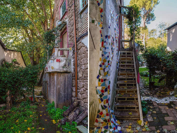 To access the Airbnb, I carefully walked up a steep staircase to reach its front door.