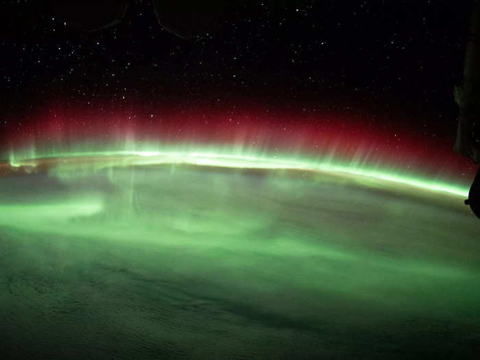 Astronauts also enjoy regular, stunning shows of the aurora dancing across the north and south poles.