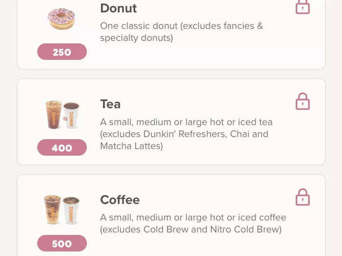 Both chains require $50 in spending for a free coffee, but tea is slightly cheaper at Dunkin