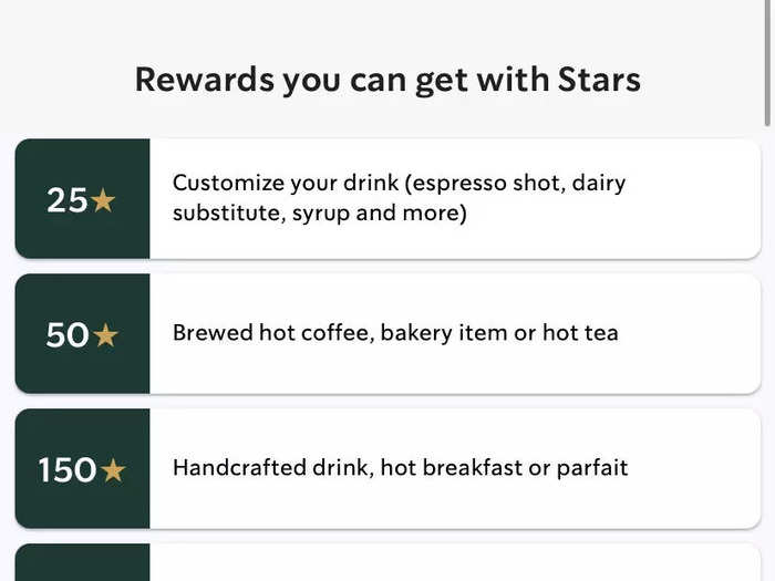 As users accumulate stars, they can be exchanged for drink customizations and smaller rewards, up to more premium food and coffee beans.