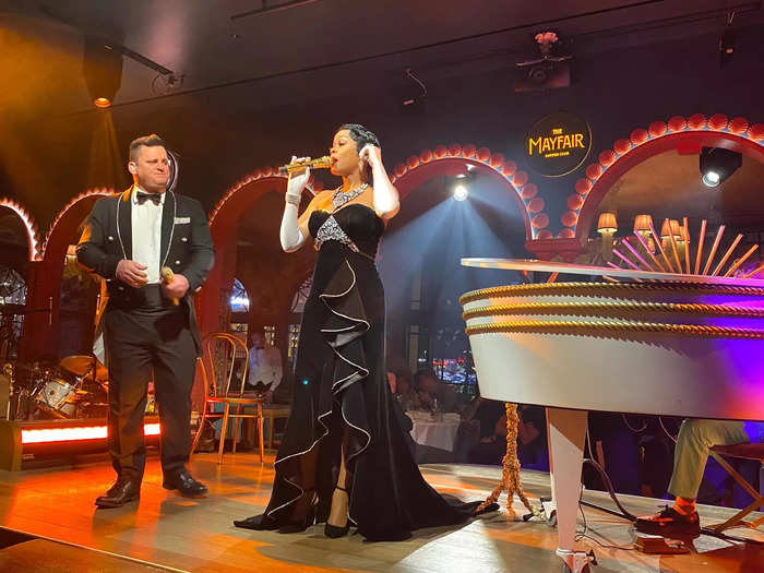 The Mayfair Supper Club is an extravagant fine-dining establishment with live musical performances.