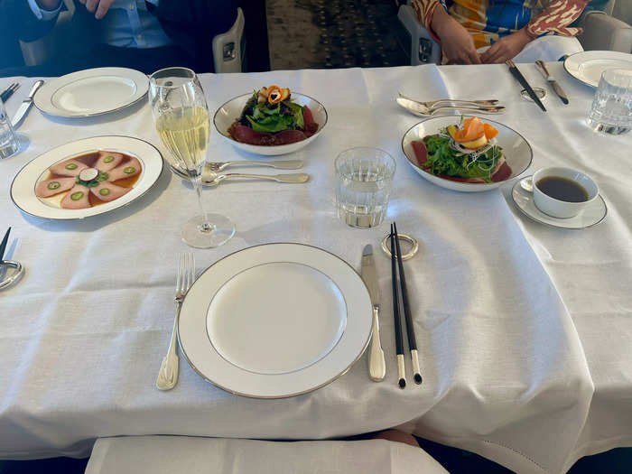 I loved the layout of the dining table. With enough space for six people to comfortably dine is a game changer for private aviation, and something that customers I