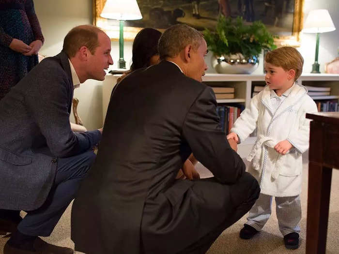 White House photographer Pete Souza snapped a photo of Prince George in his pajamas saying good night to President Barack Obama in 2016.