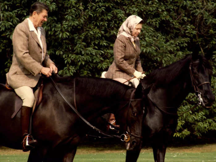 The Queen and President Ronald Reagan rode horses together in 1982.