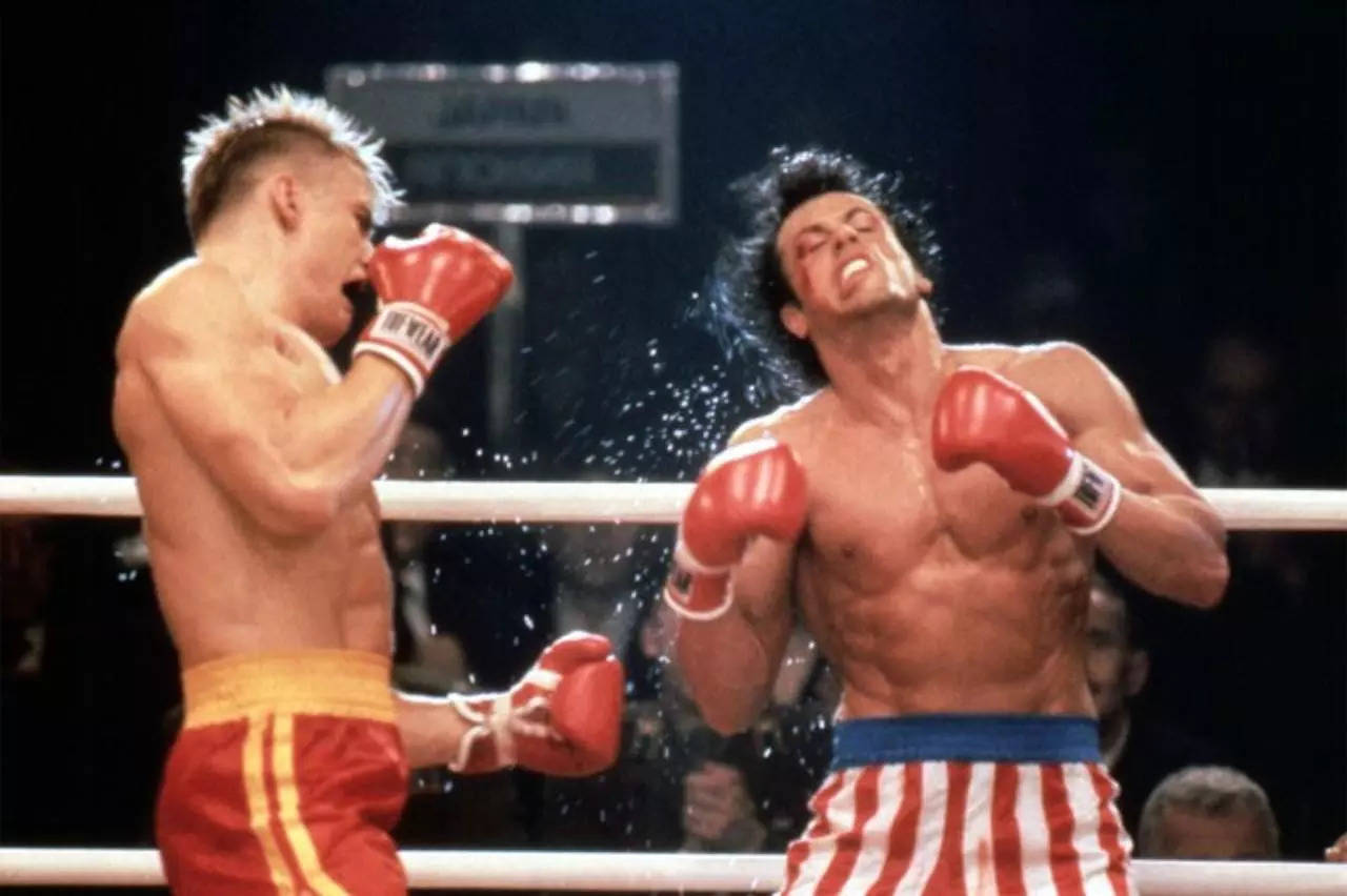 Dolph Lundgren punching Sylvester Stallone
