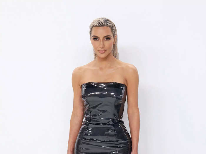 Meanwhile, Kim Kardashian stunned in a strapless latex gown by Dolce & Gabbana.