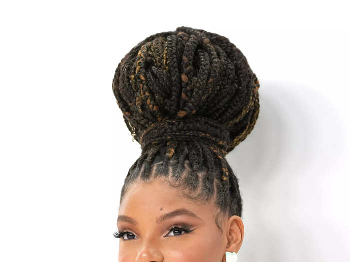 Halle Bailey looked completely regal in a large, braided bun.