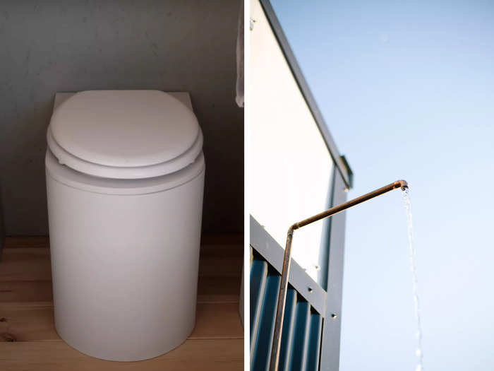 Although they have a compost toilet in the cabin, Romero and Diaz use an outdoor shower.