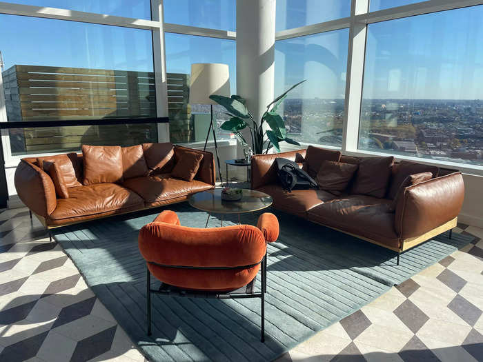 But their main selling point is definitely the amenities. My personal favorite was this sunlit rooftop lounge located on the forty-third floor.