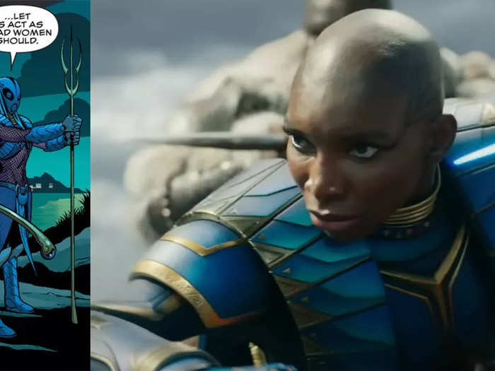 The Midnight Angels suit worn by Okoye and Aneka is based on a look from the comics.