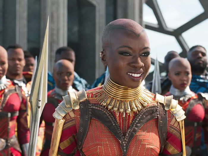 The Dora Milaje have different shoulder pads to show their rank.