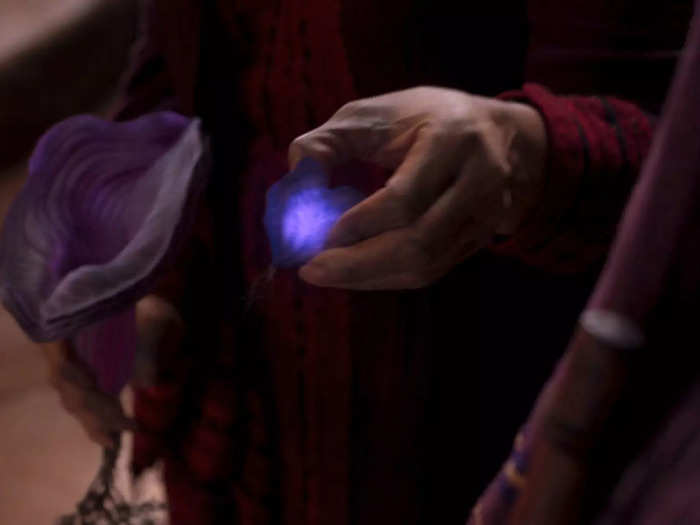 Throughout the film, Shuri tries to build a synthetic heart-shaped herb.