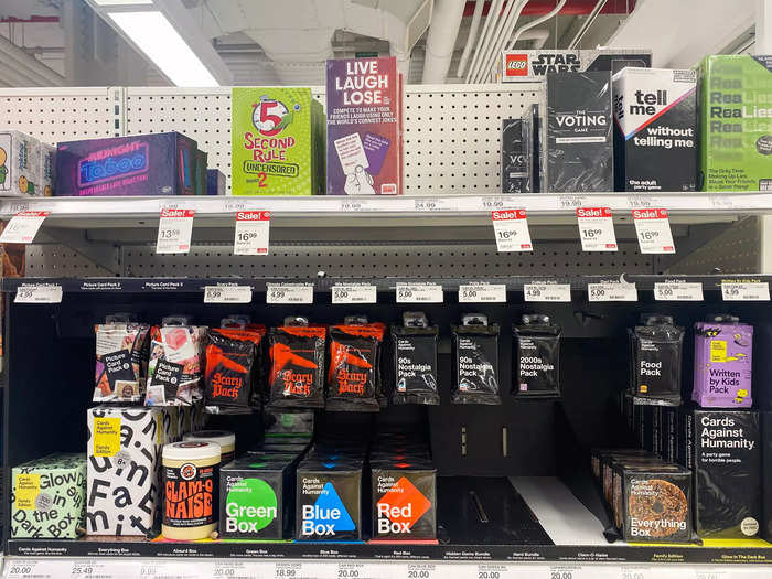 The card game section also had options for adults like Cards Against Humanity and Midnight Taboo.