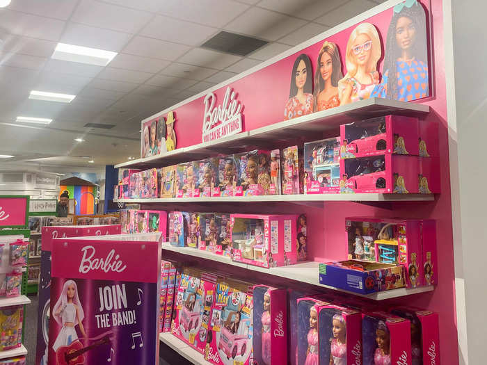 A whole section of the store was dedicated to Barbie toys, including a mermaid Barbie doll retailing for $29.99 and a sleek silver convertible for $32.99.