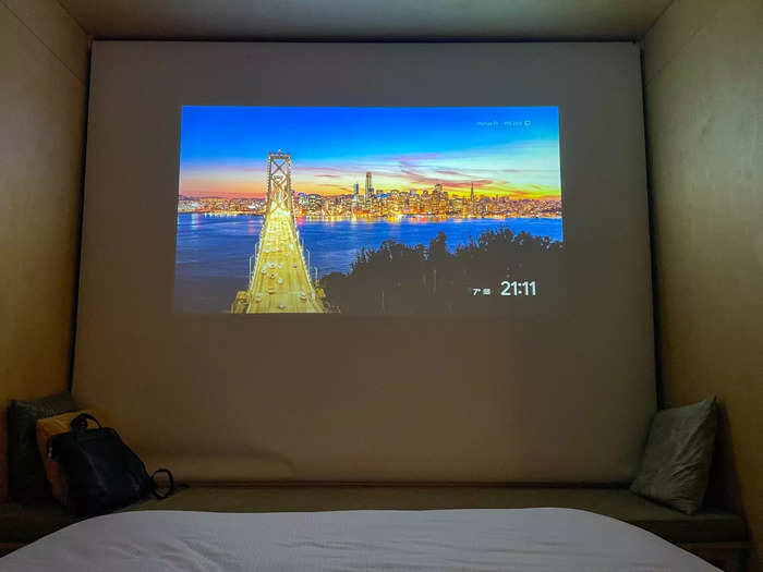 After my soak, I went back indoors, turned on the projector, and put on a movie.