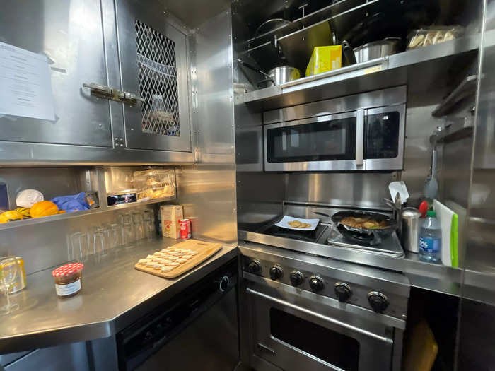 Behind the dining room is a fully-functioning kitchen, a rarity on most trains.