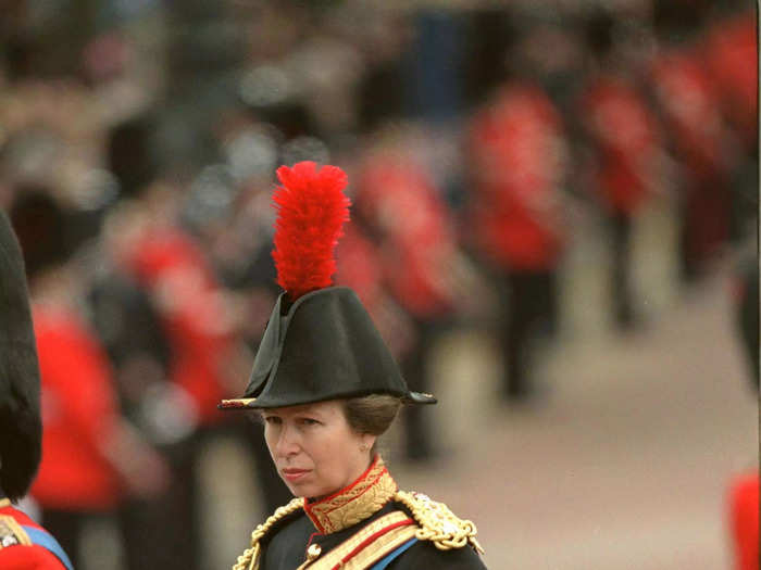 1999 marked the first time Anne officially rode in a Trooping the Colour procession, and she dressed for the part.