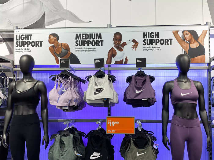 Sports bras were priced at $19.99 each, which was significantly cheaper compared to the same items on the Nike website that retail for $38.