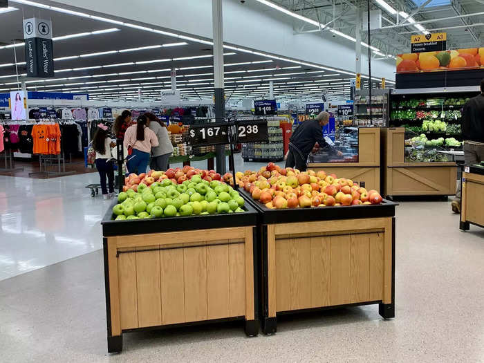 Past the hot food area, the store opens up into a large section mostly filled with produce.