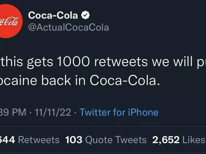 Tweet from Coca-Cola impersonator.