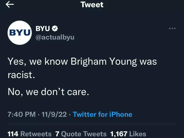 Tweet from Brigham Young University impersonator.