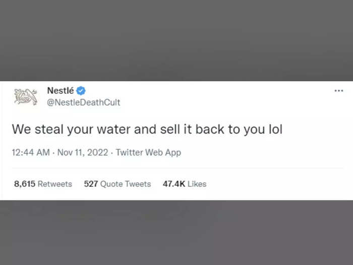 Tweet from Nestlé impersonator.