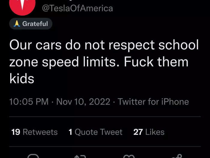 Tweet from Tesla impersonator.