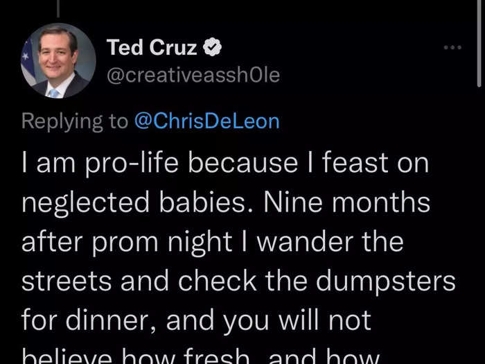 Tweet from US senator Ted Cruz impersonator.