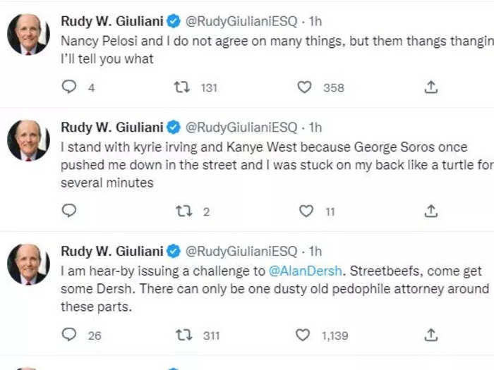 Thread of tweets from former New York City Mayor Rudy Giuliani impersonator.