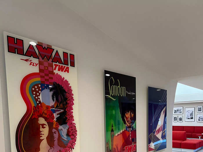 Posters showcased the destinations that Trans World Airlines serviced before American Airlines acquired it in the early 2000s.